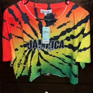 LifeStyle Jamaica Tie-Dye Crop Tee - Red Orange Yellow Green